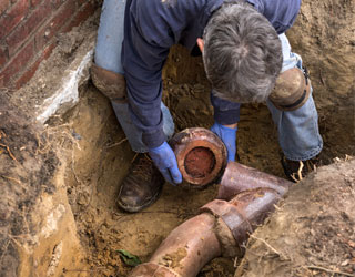 Man Repairing Sewer Pipe